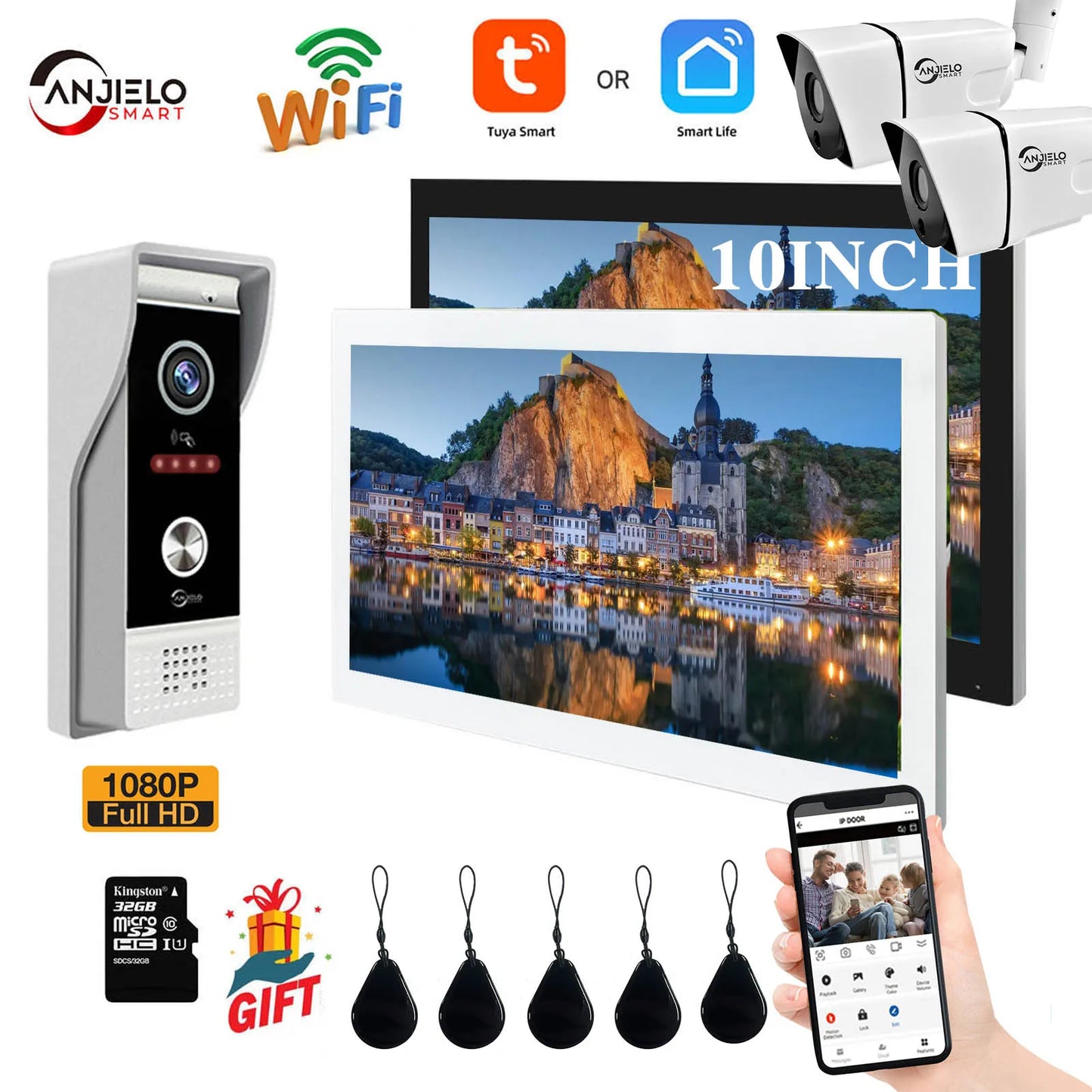 TUYA 10 Inch WiFi 1080P Video Intercom Smart Home Wireless Video Door Phone RFID Access Control System intercoms for Apartments