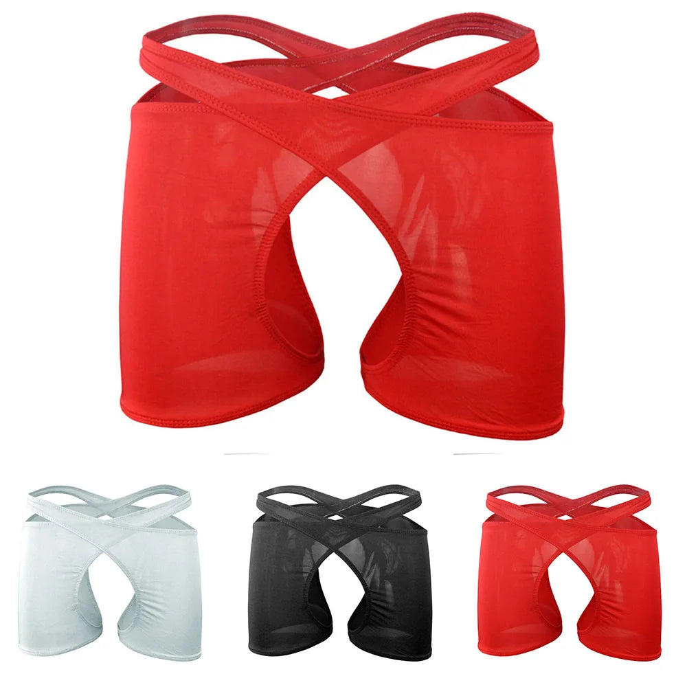 Men's Panties Open Crotch Boxers Low Rise Underwear Backless Boxer Shorts Trunks Briefs Cross Hollow Underpants Slip Homme