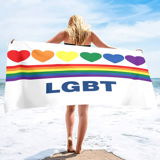 Rainbow Gay LGBT Pride Parade Beach Towel Oversized,Microfiber Beach Towel Sand Free Beach Blanket Lightweight Thin Towels