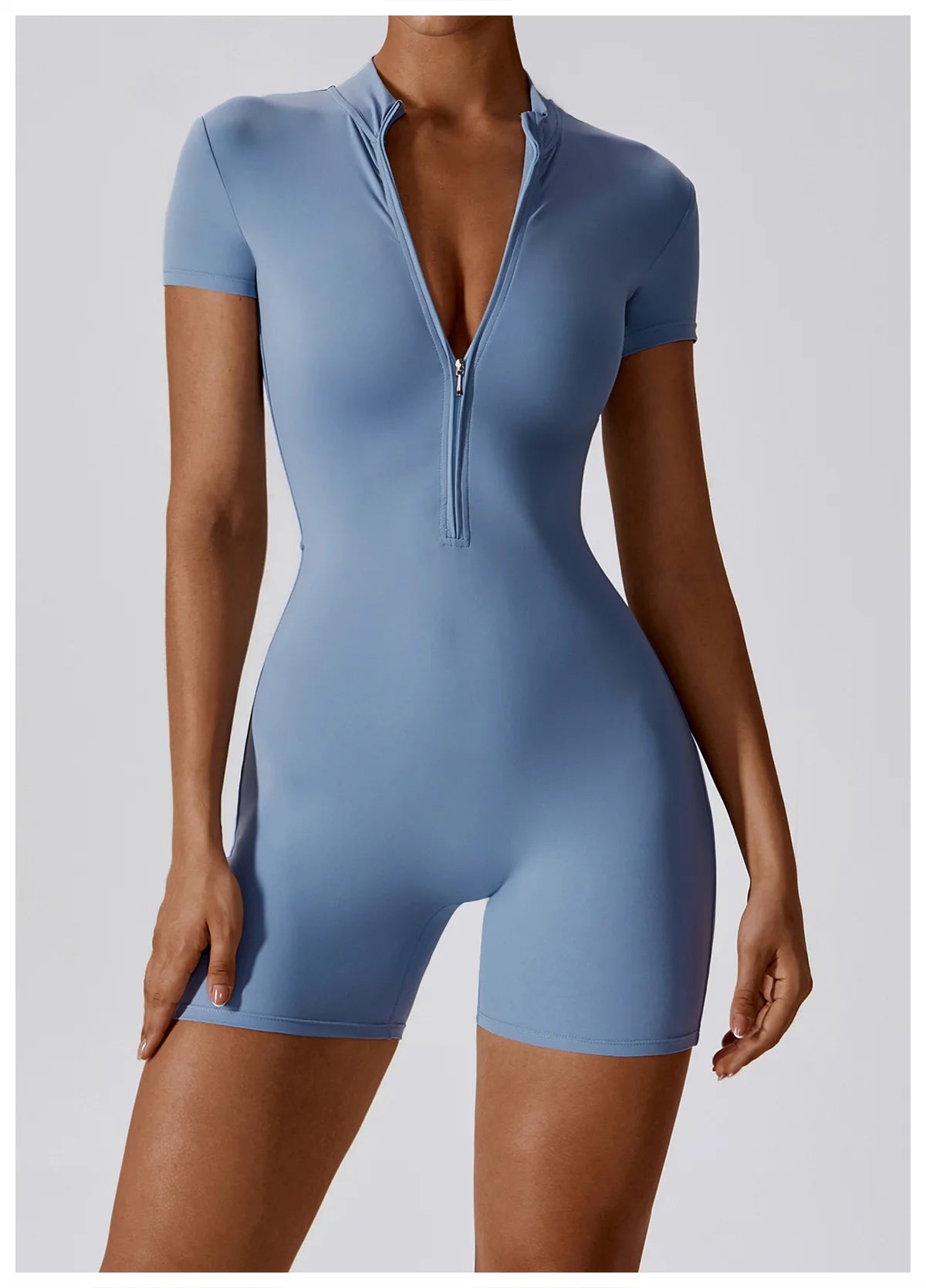 NEW Arrivals 4 Colors Summer Zipper Short Sleeve Yoga Bodysuit Women's Jumpsuits Yoga Set Gym Clothes Push-up Workout Tracksuit Dance Fitness Bodysuit