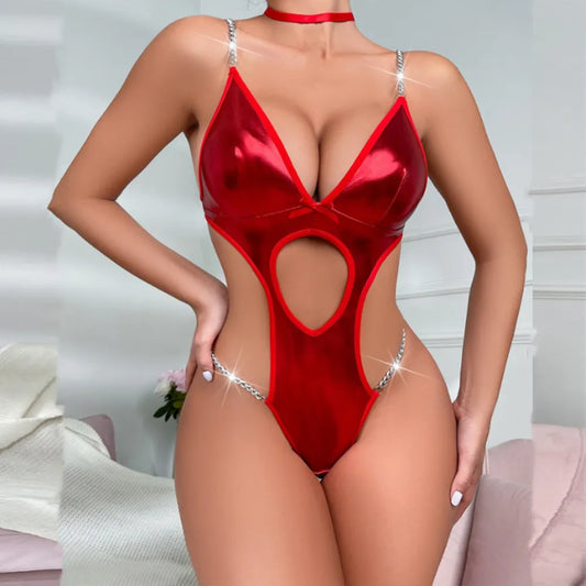 Sexy Lingerie Latex Mini Dress Bandage Bodysuit PU Leather Porno Black Underwear Women Erotic Sex Sleepwear Night Dress