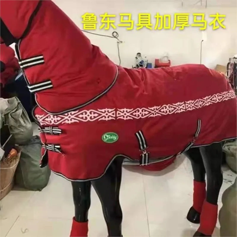 NEW Arrivals Horse Coat 900D Winter Thickened Filling 400g Down Cotton Insulation Waterproof And Antifreeze Harness Equipment Snow Raincoat Blanket with Headband Pets Animals Supplies