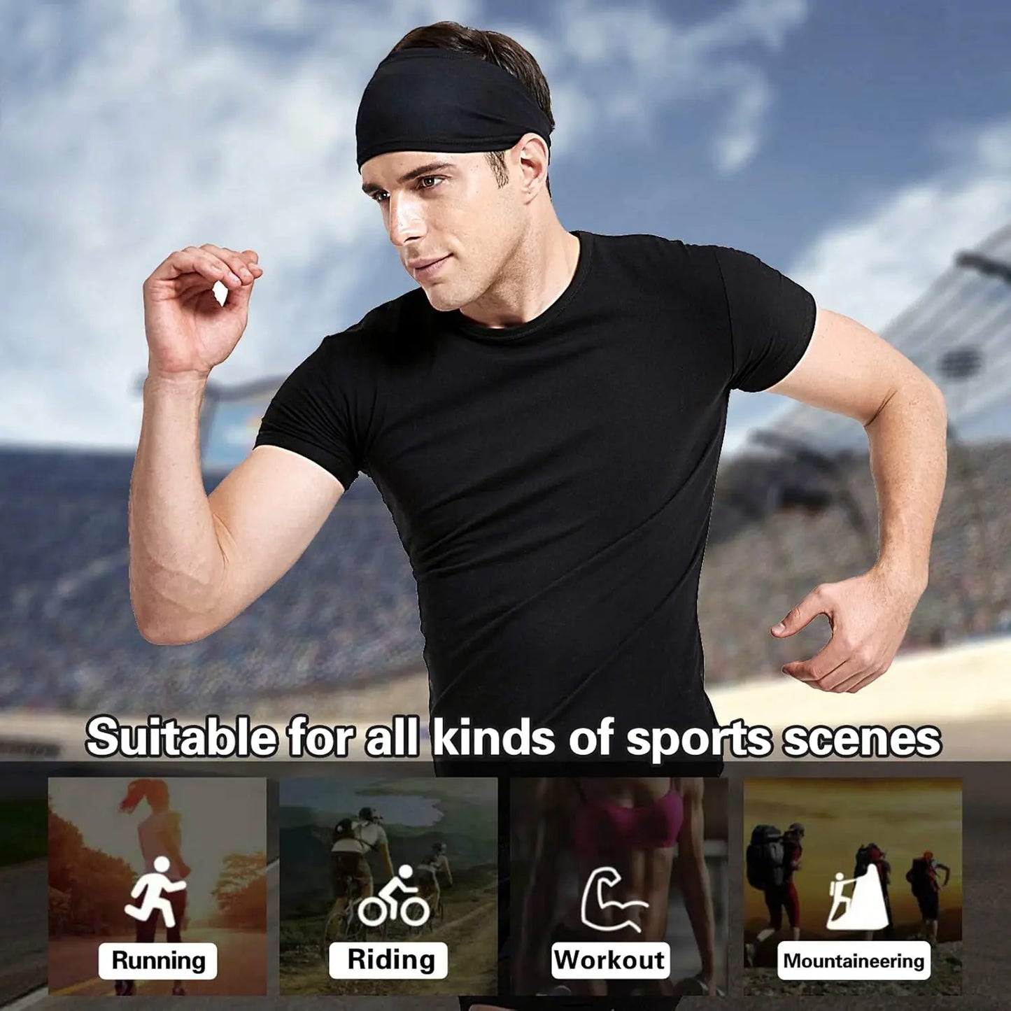 5 PCS Set Women/Men Sports Headband Outdoor Running Fitness Sweatband Elastic Absorbent Sweat Cycling Jog Tennis Yoga Gym Head Band Hair Bandage Sports Accessories