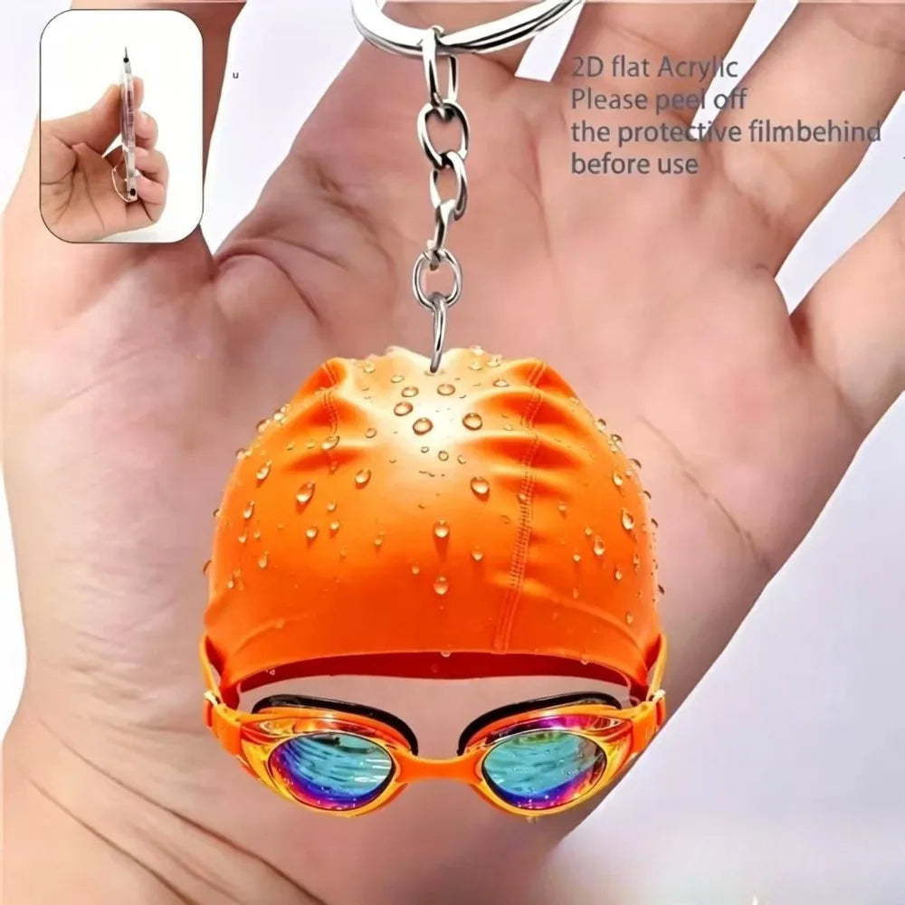 10 Colors High Aesthetic Simulation Swimming Goggles Swim Cap Design Keychain Acrylic 2D Flat Pendant Backpack Creative Gift for Women Man Sports Gifts