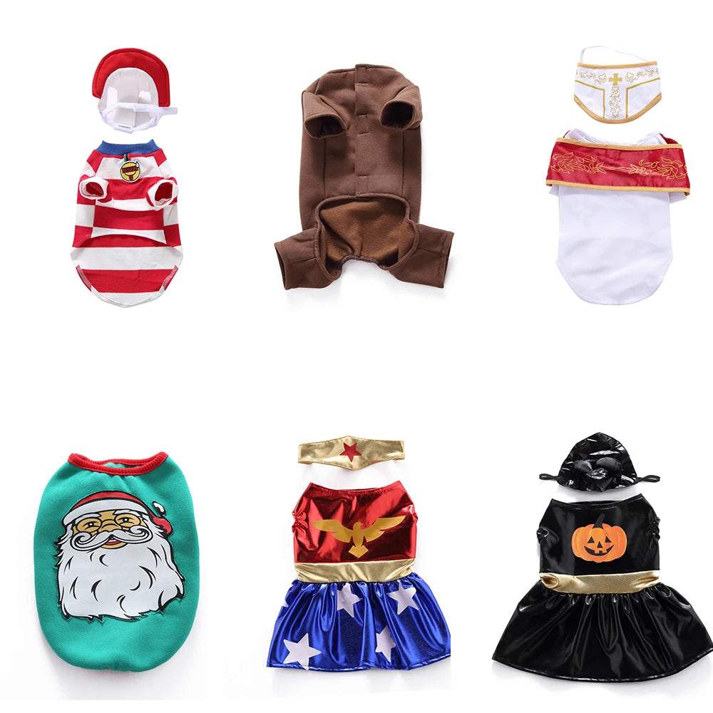 Pet Christmas Halloween Cosplay Dog Clothes Santa Baby Dog Costume Winter Puppy Pet Cat Coat Dog Suit with Cap Warm Clothing for Dogs Cats