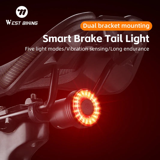 NEW 500mAH Bike Smart Induction Taillight Bright LED Lamp Beads Rear Light MTB Road Bike Waterproof Aluminum Alloy Tail Light Bicycle Lighting Accessories Sports Supplies