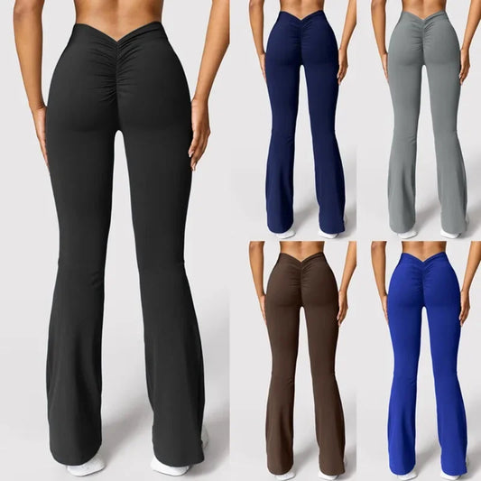 NEW S-2XL 5 Colors Fashion Micro Horn Leggings Women V-Back Waist Sports Pants High Waist Push Up Butt Gym Pants Solid Slim Casual Leggings Women Sexy Sports Fashion Clothing Supplies