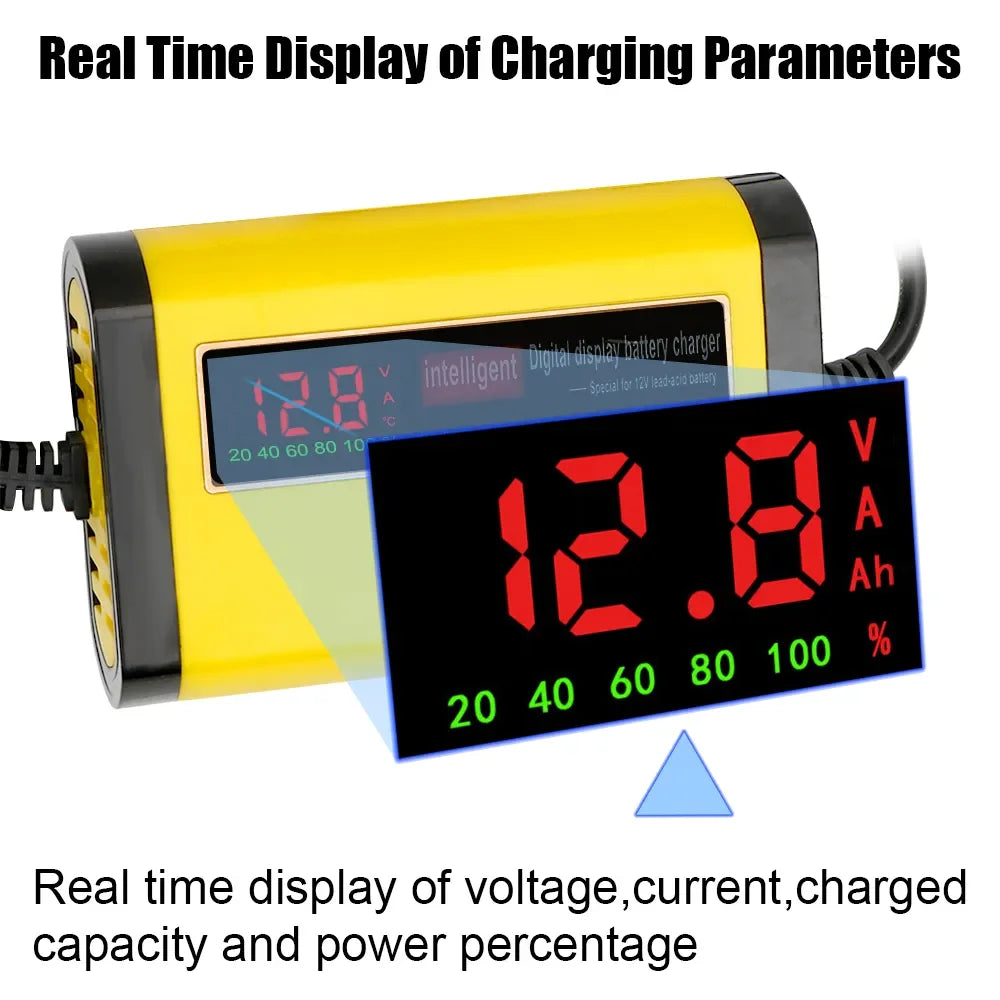 Full Automatic Car Battery Charger Digital LCD Display 2A Fast Charging 3 Stages Lead Acid AGM GEL Battery-Chargers