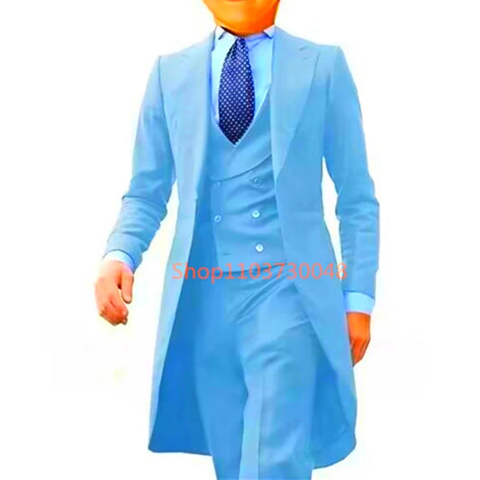 Low-Price Sales are Limited NEW 3PCS Set  7 Colors S-6XL PLUS SIZE Gentleman Luxury Wedding Evening Party Men Long Tail Coat Formal Groom Tuxedos Prom Male Suits Fashion Clothing Set Jacket Pants Vest