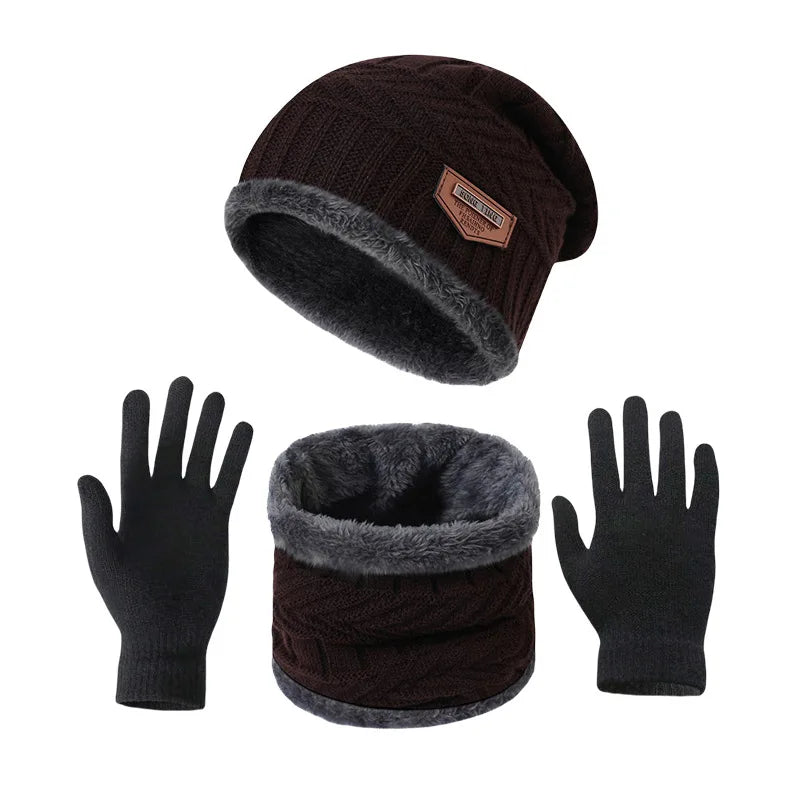 3 PCS Set 12 Colors  -20* Thermal Winter Set Windproof Fleece Hat Scarf Gloves Combo for Outdoor Sports Hiking Cycling Fishing Cold Weather Protection