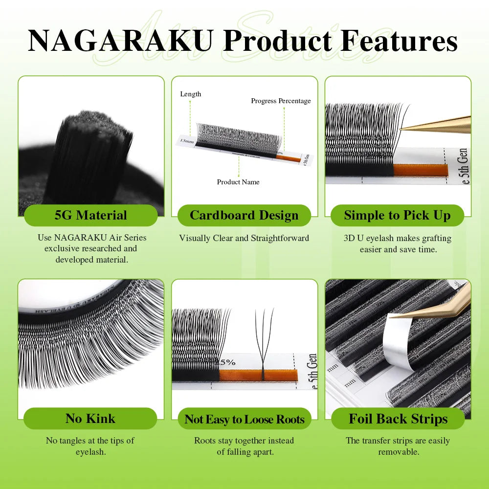 Japanese NAGARAKU U-Shaped 3D 4D 5D Full Set Lashes Extensions Natural Soft U Lashes Premium Mink Brazilian Cilios Mink False Eyelashes Women Girls Cosmetic Accessories