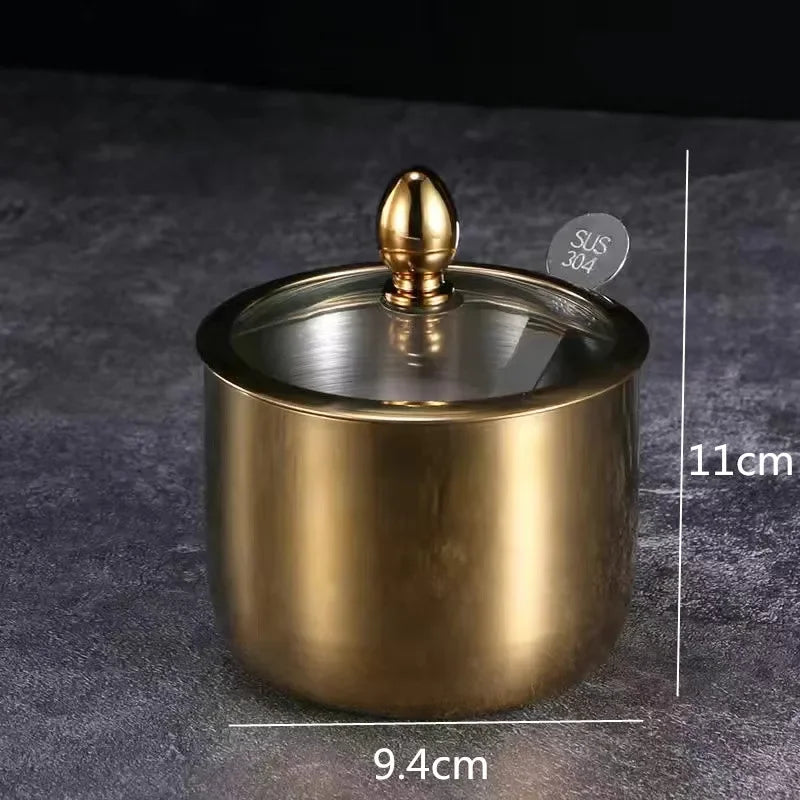 NEW Arrivals 2/3/4 Sets Luxury Golden 304 Seasoning Box Bottle Glass Pot Cap with Spoon Flavoring, Holder Rack Tank Sauce Spice Jar Salt Soy Storage Box Kitchenware Preparing Cooking Tools