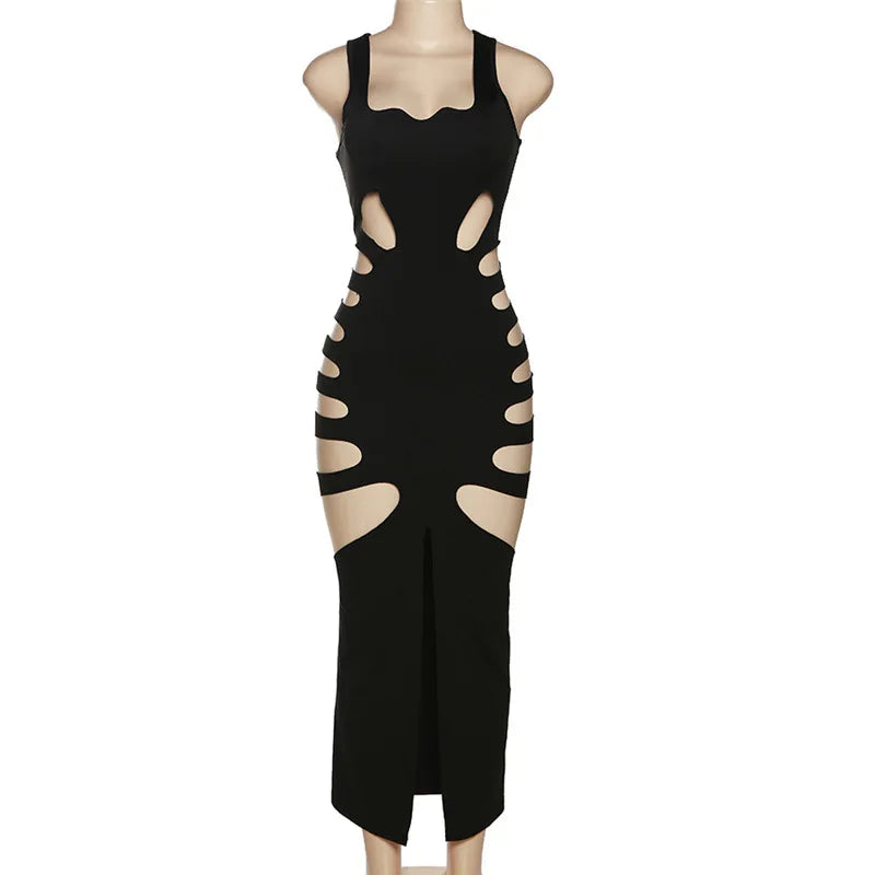 NEW Arrivals UK Size Harajuku Gothic Dark Dress Women Streetwear Cyber Punk Y2K E-Girl Grunge Sexy Hollow Out High Waist Bodycon Dress Female Evening Rave Party Dress
