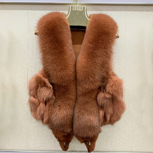 NEW Arrivals S-3XL 6 Colors Italian Design Style Women Winter Luxury Natural Fox Fur Vest Warm Soft 100% Genuine Fox Fur Gilet Lady High Quality Real Fox Fur Sleeveless Coat