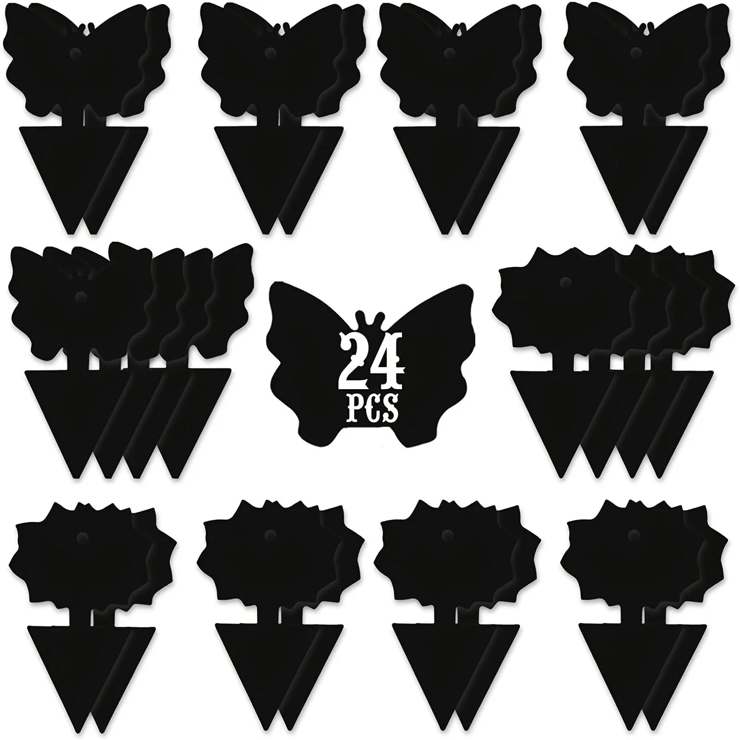 12/24Pcs Black Sticky Fly Trap Insect Traps Dual Sided Fly Catcher Plant Pest Control Strong Glue For Aphids Mosquitoes
