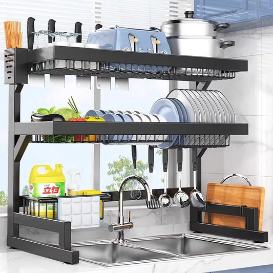 NEW Arrivals 2 Layer Kitchen Sink Dish Drying Rack Over The Sink Utensil Chopsticks Stainless Steel Storage Holder Countertop Cutting Board Holder Organizer Kitchen Accessories