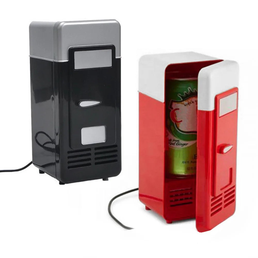 Portable Mini USB 5V Fridge Cooler Beverage Drink Cans Cooler/Warmer Refrigerator for Car Laptop PC Computer Black Red