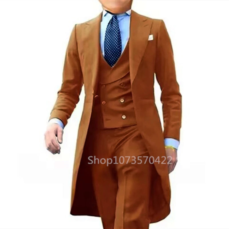 Low-Price Sales are Limited NEW 3PCS Set  7 Colors S-6XL PLUS SIZE Gentleman Luxury Wedding Evening Party Men Long Tail Coat Formal Groom Tuxedos Prom Male Suits Fashion Clothing Set Jacket Pants Vest