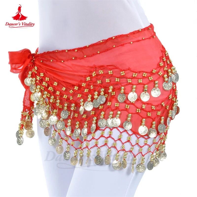 NEW Arrivals Belly Dance Belt for Women Chiffon Gold Coins Oriental Dancing Wear Accessories Girl's Chiffon Silver Coins Belly Dance Hip Scarf