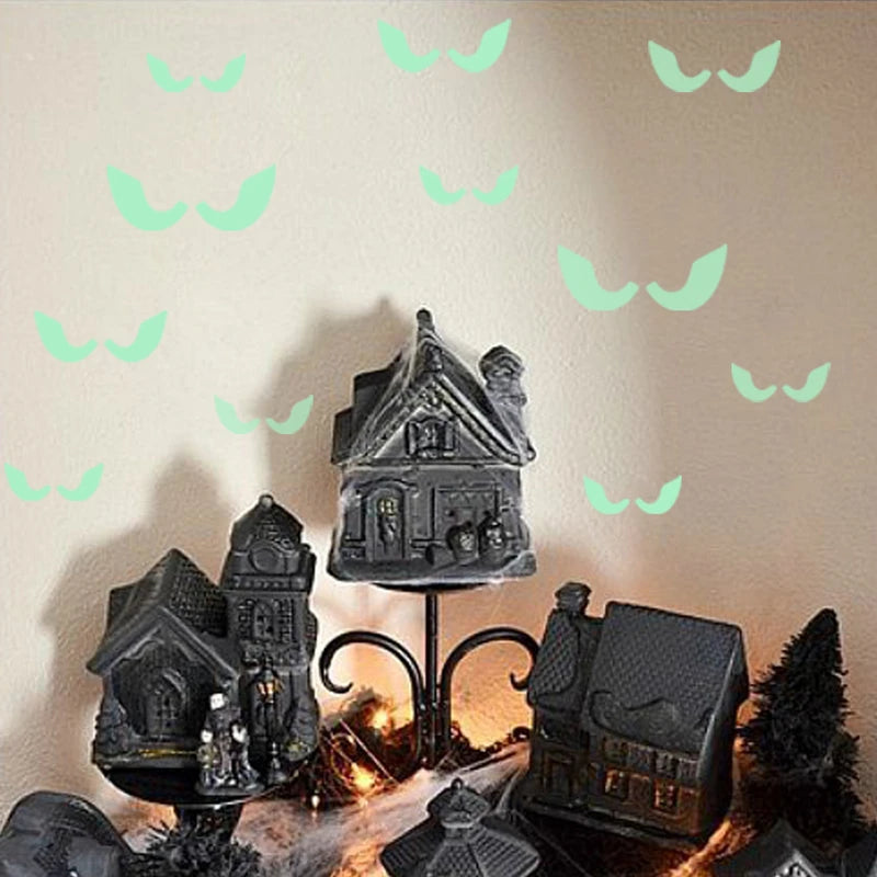 Halloween Eyes Bat Set Luminous Wall Decals Glowing in The Dark Eyes Window Sticker for Halloween Decoration for Home Party Supplies
