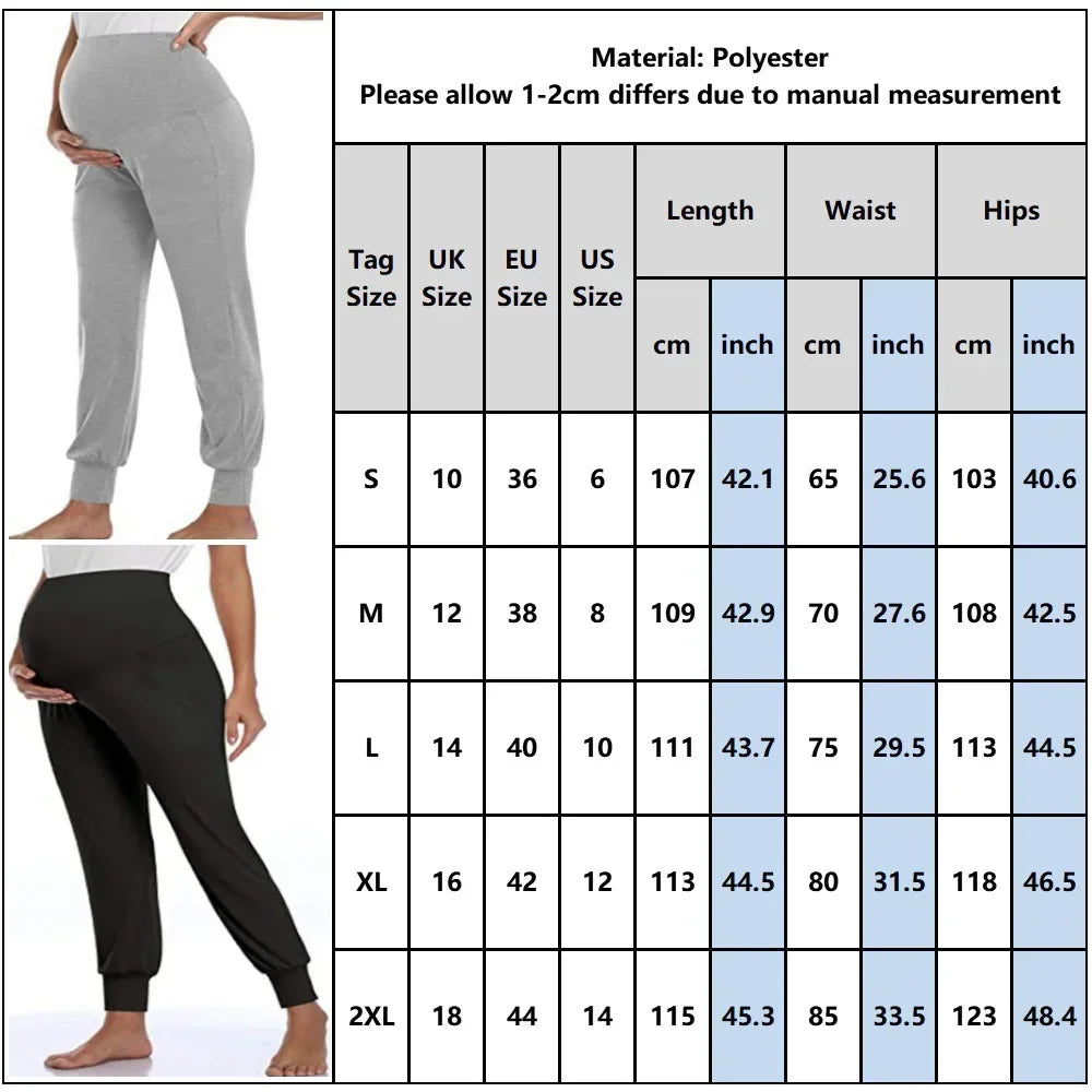 S-2XL Spring Autumn Maternity Women's Casual Pants Solid High Waist Stretchy Lounge Trousers For Pregnant Women Joggers With Pockets Pregnant Women Sports Clothes