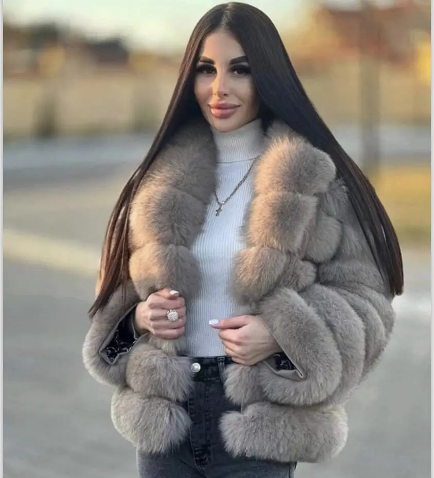 8 Colors S(45-55Kg)- 6XL(100Kg-110Kg) Plus Size Women's Real Fox Fur Coat Detachable Transform Jacket Removable Vest Thick Warm Solid Fur Ladies Luxury Fashion