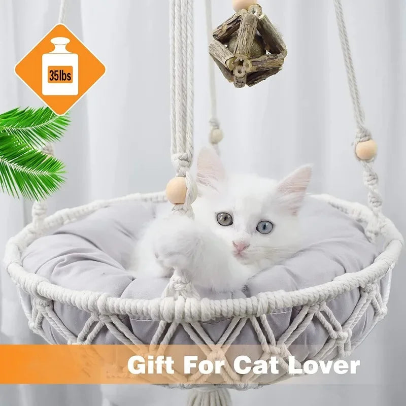 Large Macrame Cat Hammock Hanging Swing Cat Dog Bed Basket Home Pet Cat Accessories Dog Cat's House Puppy Bed Gift