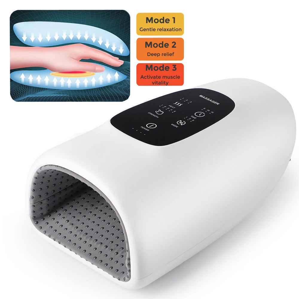 3-5 Modes Touch Screen 360° Air Pressure Hand Massager 5 Levels 3 Modes Airbag Shiatsu Kneading Palm Wrist Fingers Acupoint Hot Compress Type C Charging Port Hand Pain Relief Massager Relaxation Device