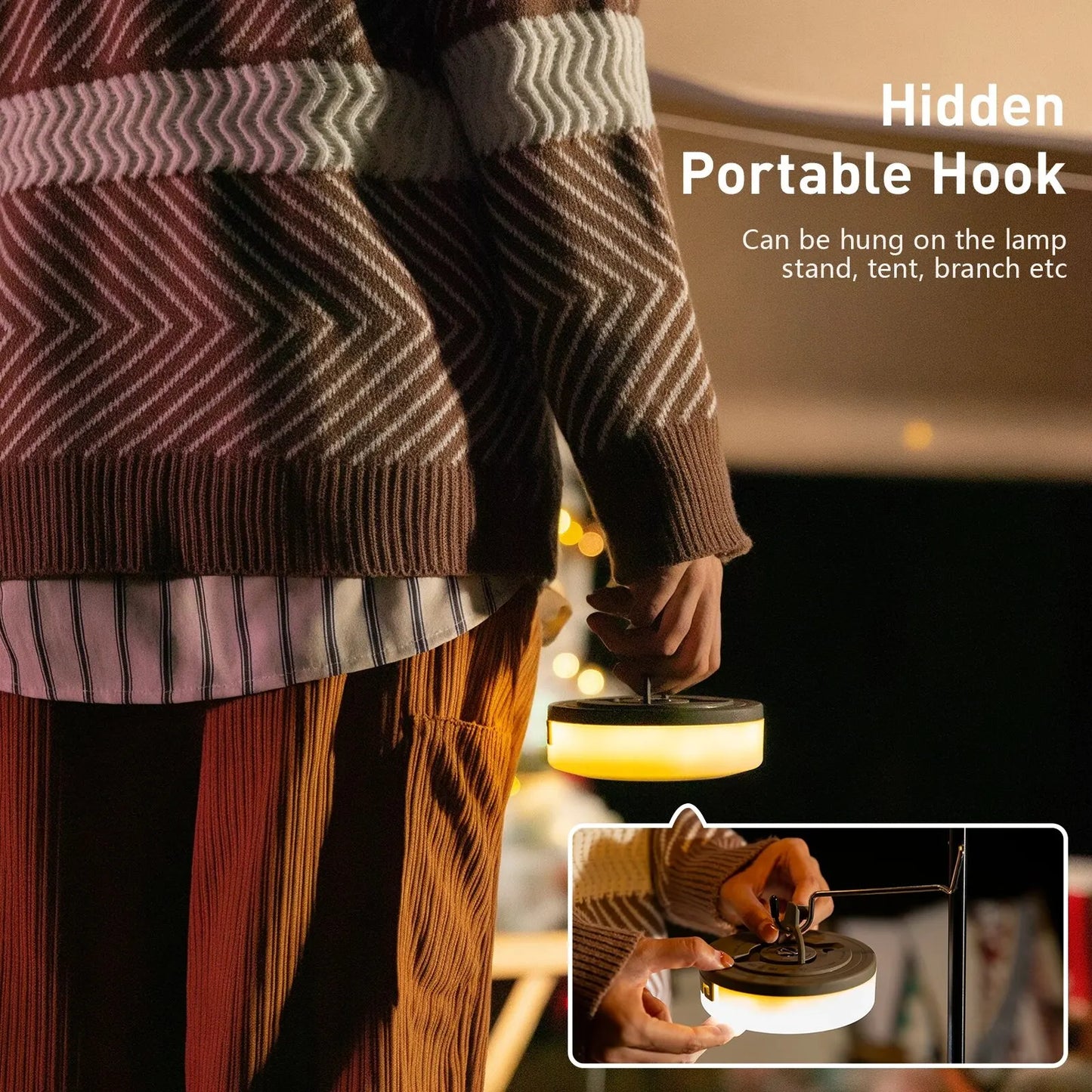 Camping String Light USB Charging Lantern 2800mAh,IPX6 Waterproof,Rechargeable Flashlights