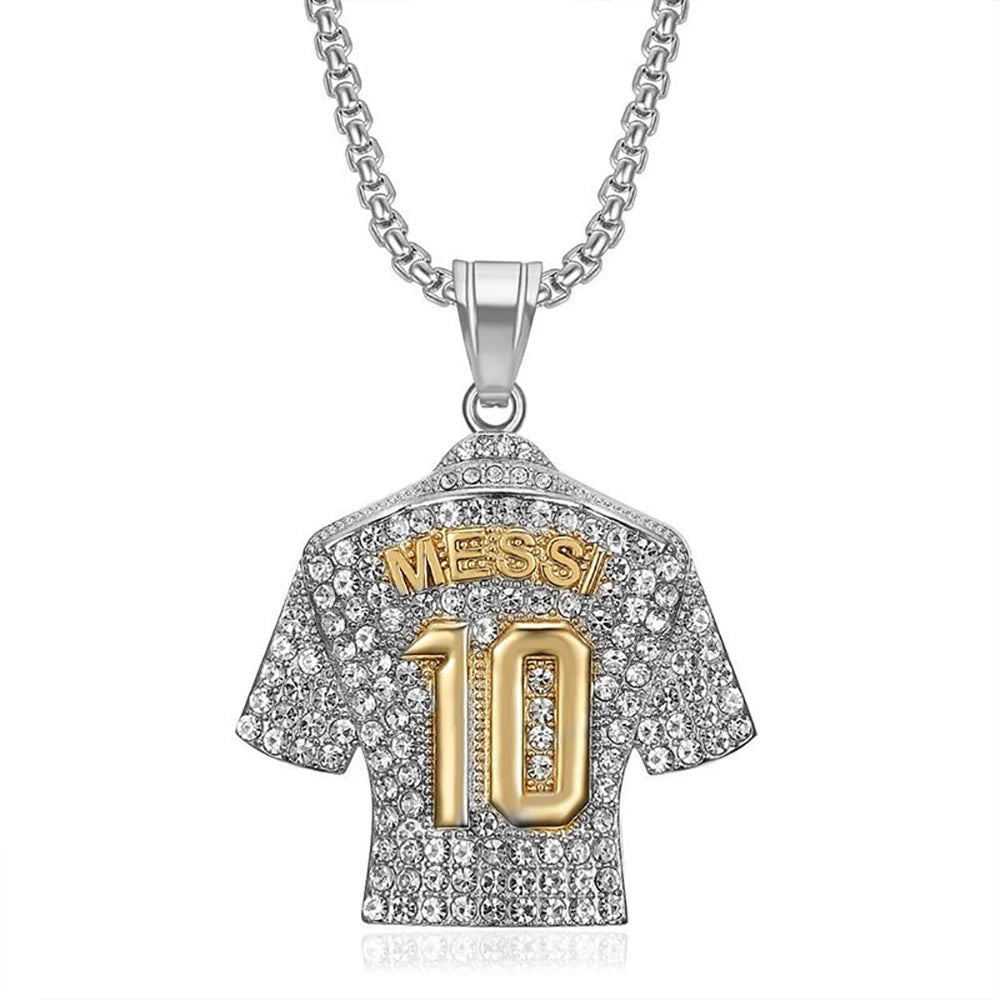 Fashion Football Jersey Messi Cristiano Ronaldo Neymar Mbappé Harland Rhinestone Necklaces + 60cm Gold Chain Men Stainless Steel Soccer Fans Hip Hop Jewelry Accessories