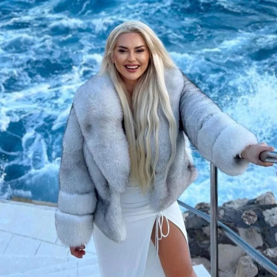 HOT SALE Luxury Women's Ladies Real Fox Fur Coat 100% Original Fox Mink Fur Coat Flip Collar Winter Outdoor Snow Clothes Supplies Evening Wedding Party Business Trip Formal Night Dinner Gifts for Wife Girlfriend Female Luxury