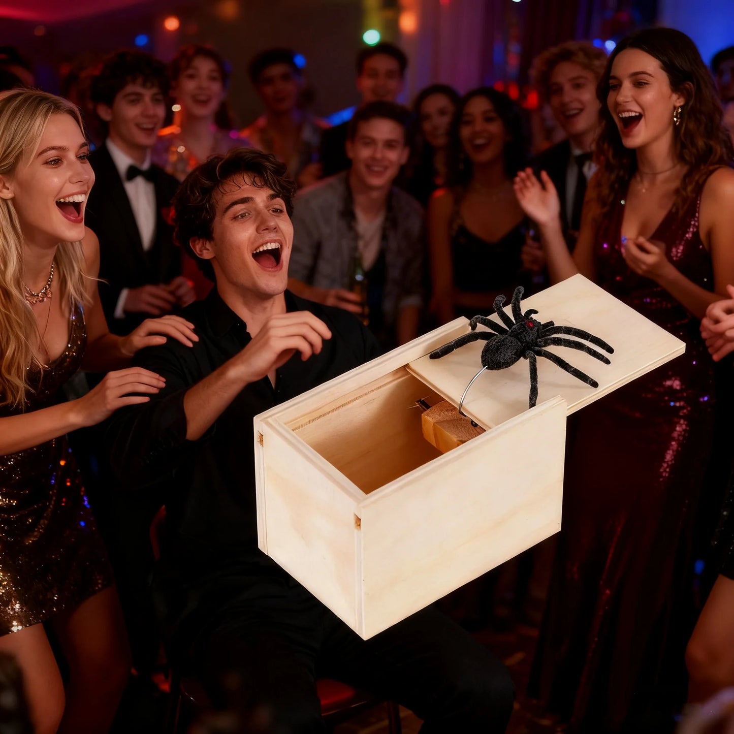 2PCS Set Trick Spider Prank Funny Scare Box Wooden Hidden Box Quality Prank Wooden Scare Box Fun Game Prank Trick Friend Office Toys