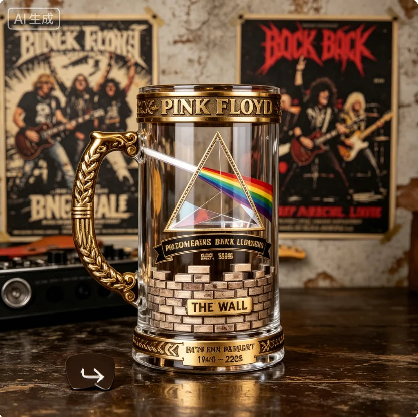 1965–2026 Pink Floyd 61st Anniversary Commemorative Beer Tankard, Dark Side of the Moon Prism Collectible Glass Mug Collectible Barware Pub Bar Restaurant Drinkware Decoration