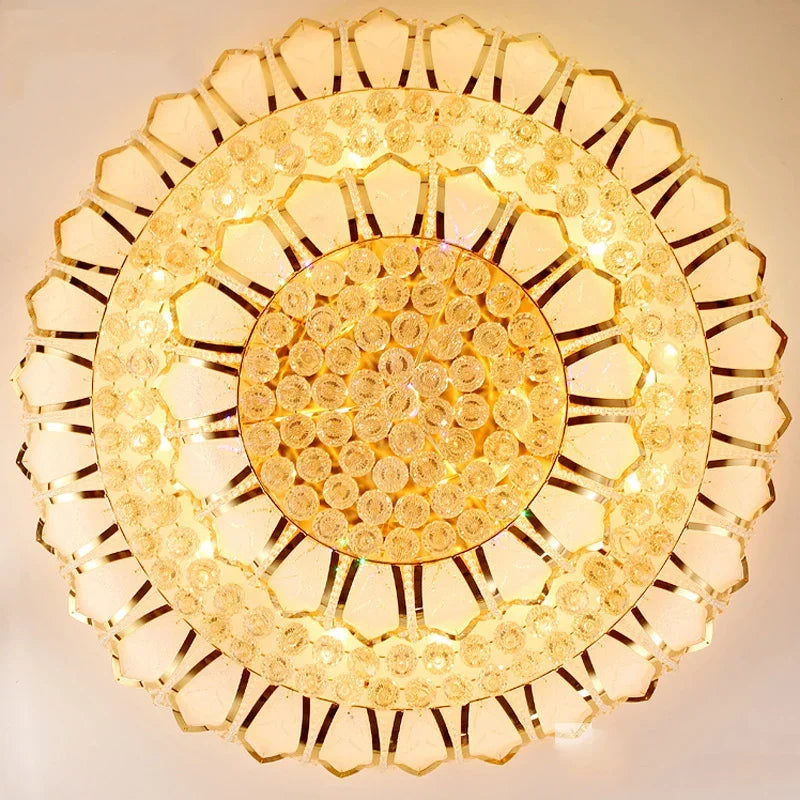oom Atmospheric Golden Crystal Lamp round Led Lotus Ceiling Surface Mounted Luminaire Master Bedroom Light Dining Room