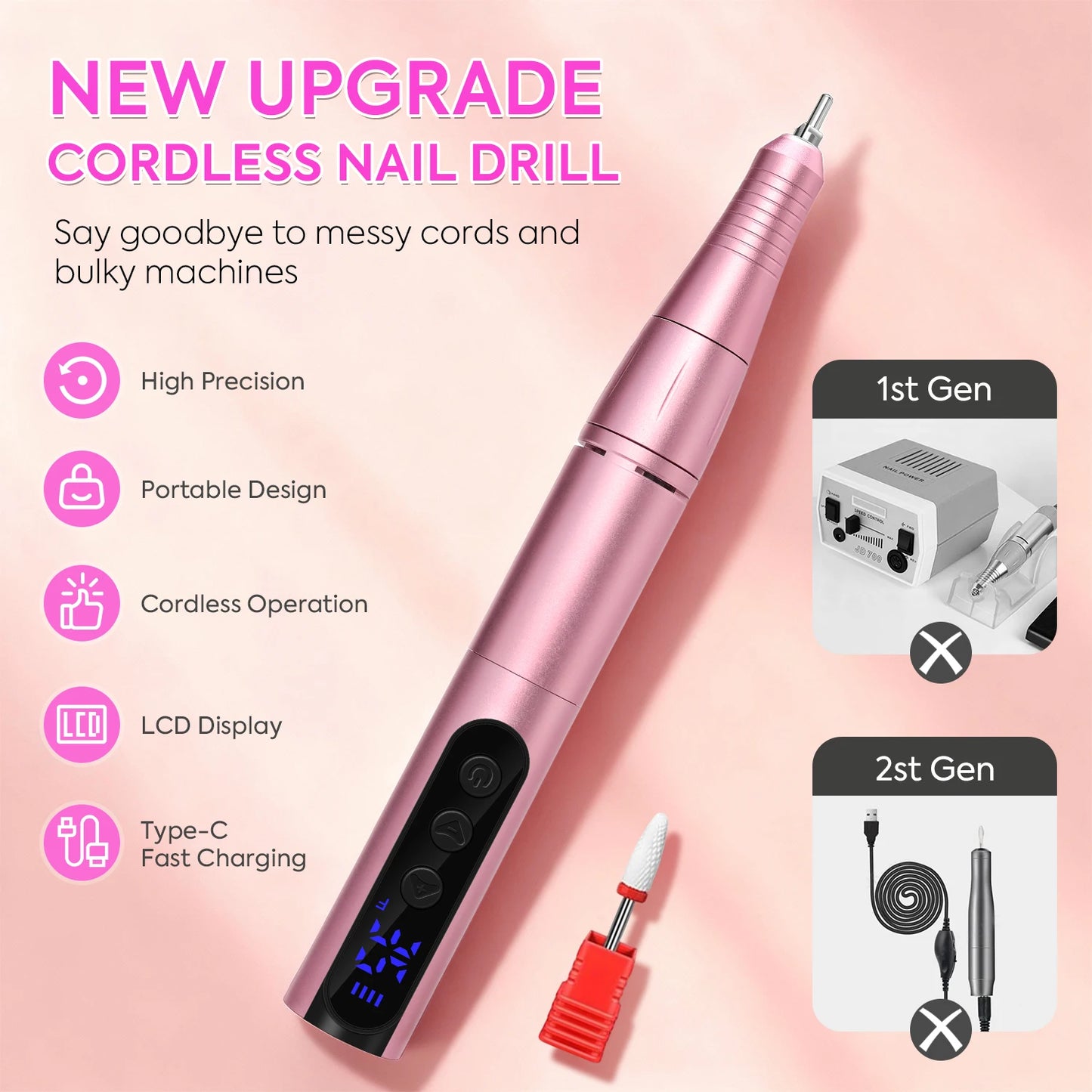 35000RPM Rechargeable Portable Nail Drill Machine With LCD Display Nails Sander For Acrylic Gel Polish Professional Nail Tool