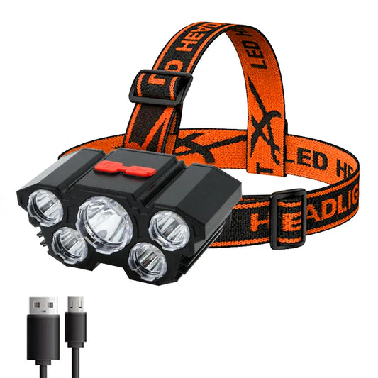 NEW Arrivals 5 LED Flashlight Rechargeable with Built in Battery Strong Light Home Outdoor Camping Adventure Fishing Head Light Headlamp