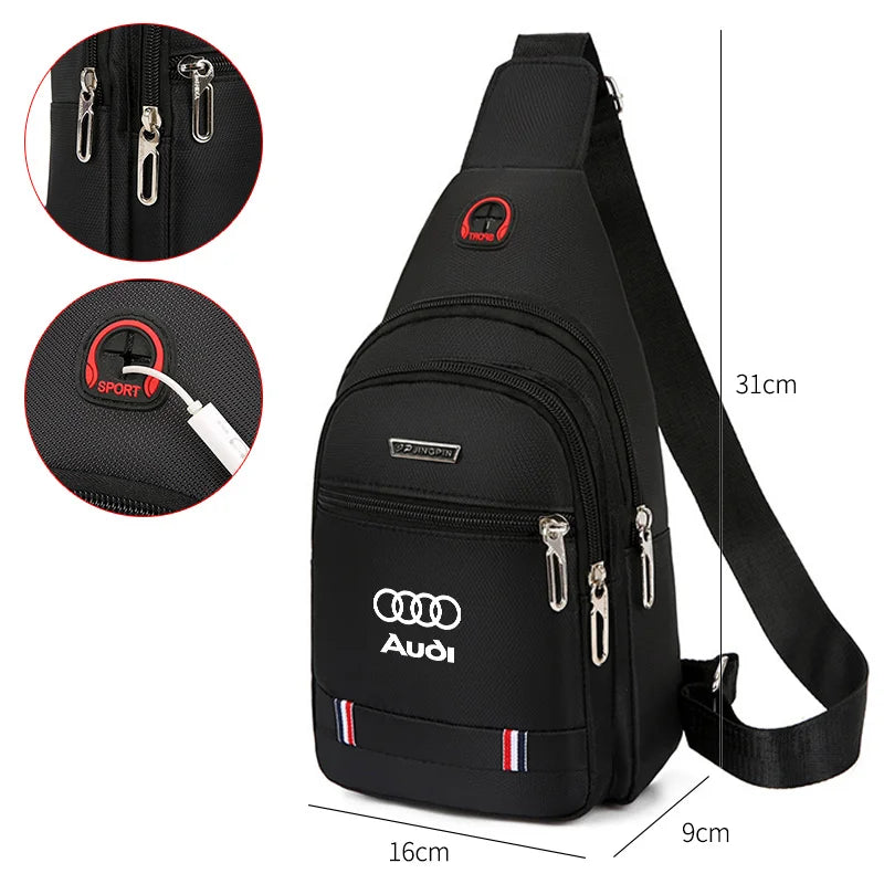 Leisure AUDI Car Backpack One-Shoulder Messenger Bag Chest Bag For Audi A3 A1 A4 B8 B7 A6 C7 A5 A7 A8 B9 B6 C6 Q2 Q3 Q5Q7