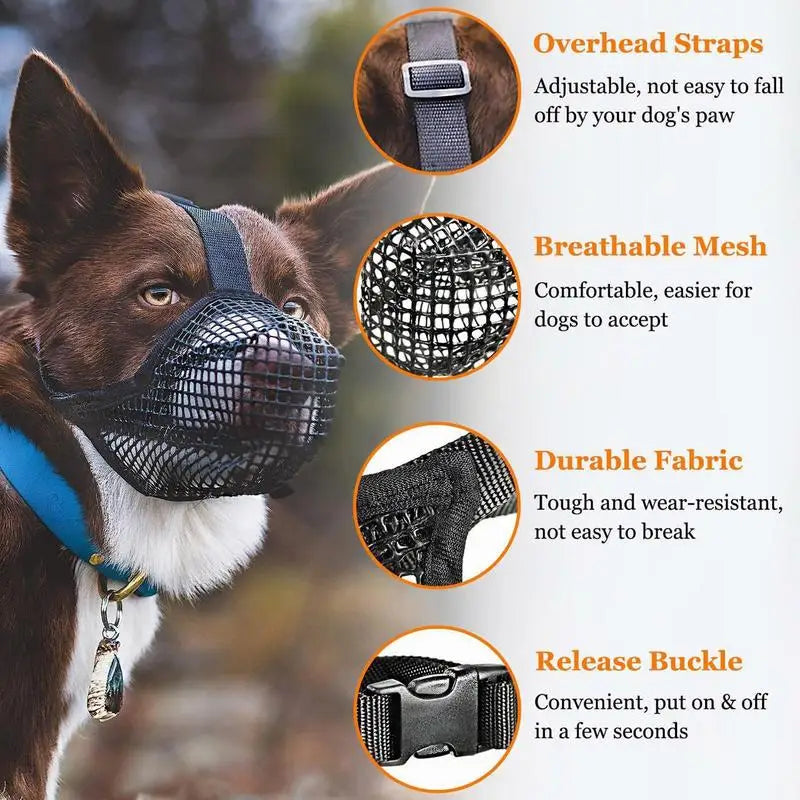 XS-XL Breathable Nylon Dog Muzzle Small Medium Large Dog Muzzles Anti Bark Puppy Mouth Mask Cover Pet Accessories Muzzle