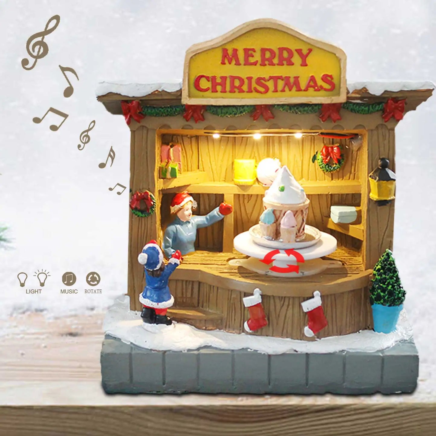 Animated Christmas Village Accessories Decor with Music and LED Lights - Bring Festive Cheer to Your Home with Our Ice Cream Shop