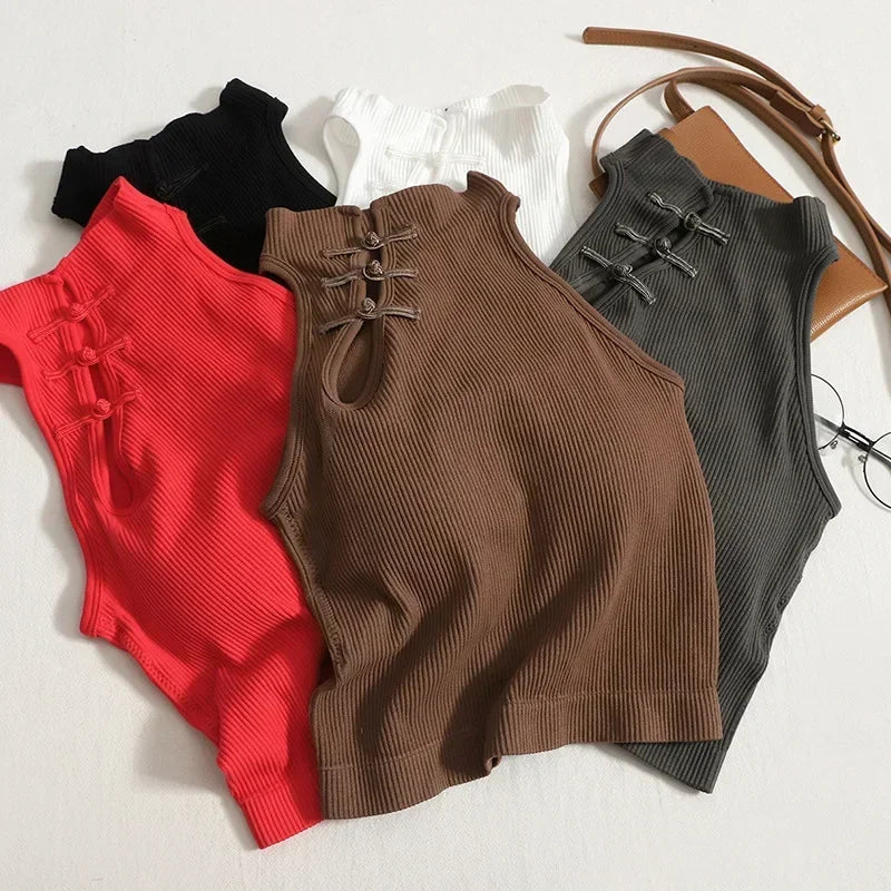 NEW Arrivals Vintage Hault Tanks Camis For Women Sleeveless Almighty Casual Button Femme Croset Crop Tops With Built in Bras Woman Camisoles