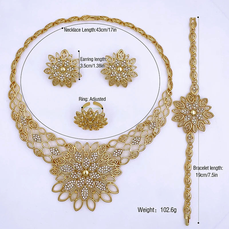 Luxury Jewelry 5 PCS Set For Women High Quality 18K Gold Plated Dubai Jewelry Necklace Earrings Ring Bracelet Trending Evening Wedding Party Business Dinner Luxury Jewelry Sets