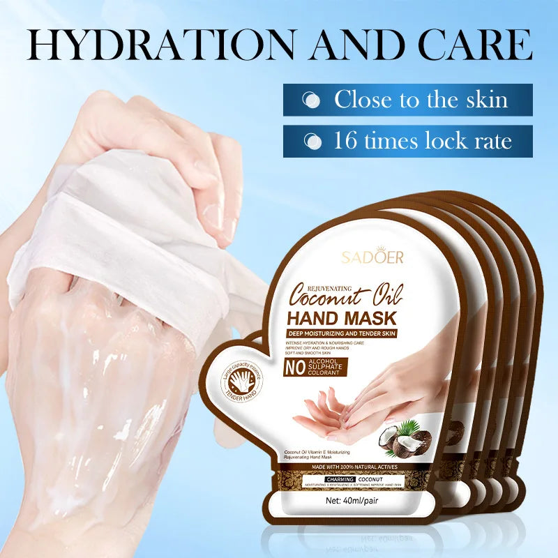 5 Pairs Set Coconut Moisturizing Hand Mask Whitening Nourishing Anti-Aging Hydrating Hand Gloves for Hands Korean Skin Care Products