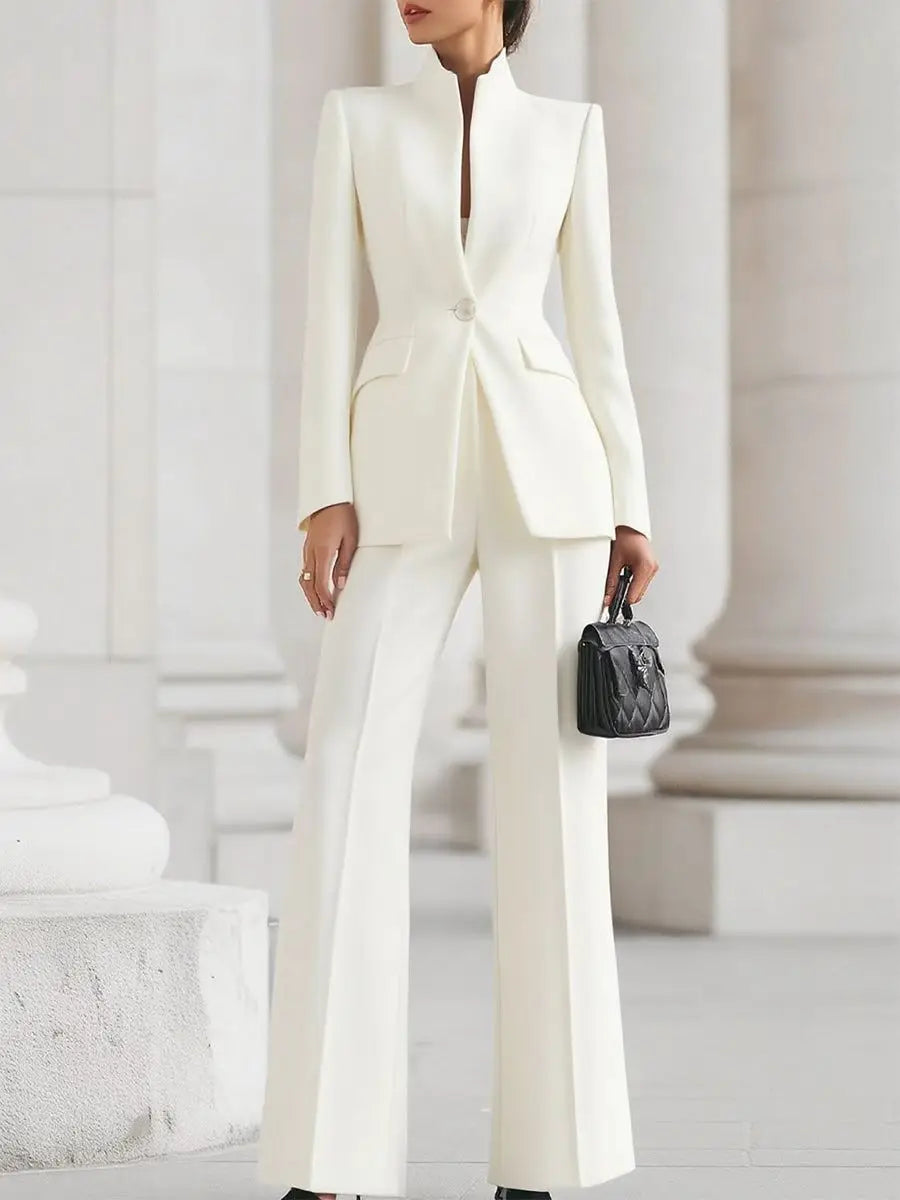 5 Colors 2 PCS Set S-2XL UK Size Elegant Long Sleeved Blazer + Pants Suit Autumn Spring Simple Solid Color Commuting Outfit Women's Temperament Slim Fit Professional Set