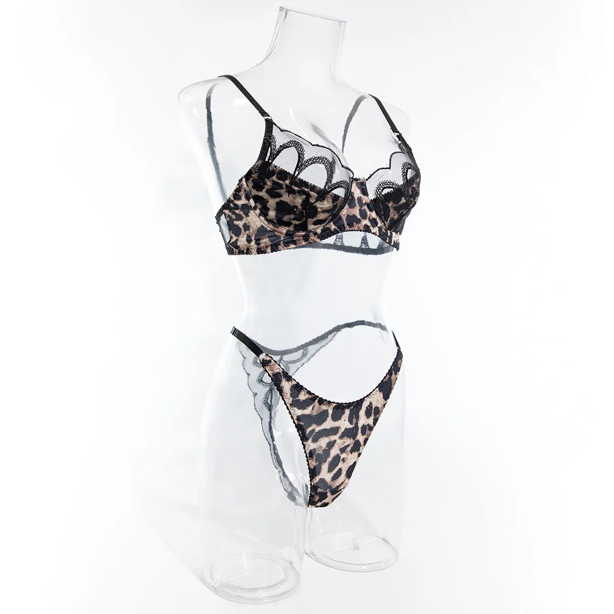 Sexy Ultra Thin Lace Leopard Lingerie Set No Steel Ring Women's Perspective Underwear Supplies See Through Exotic Apparel Suit Female Sexy Lingerie Fashion Clothing Sets Apparel Products