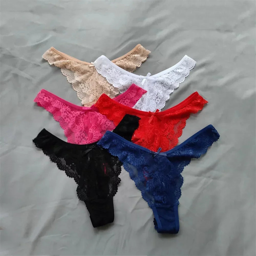 3pcs/set Sexy Women Flower Lace Thong Panties Cut-out Underwear Low-waist Lingerie G-String Very stretchy Briefs