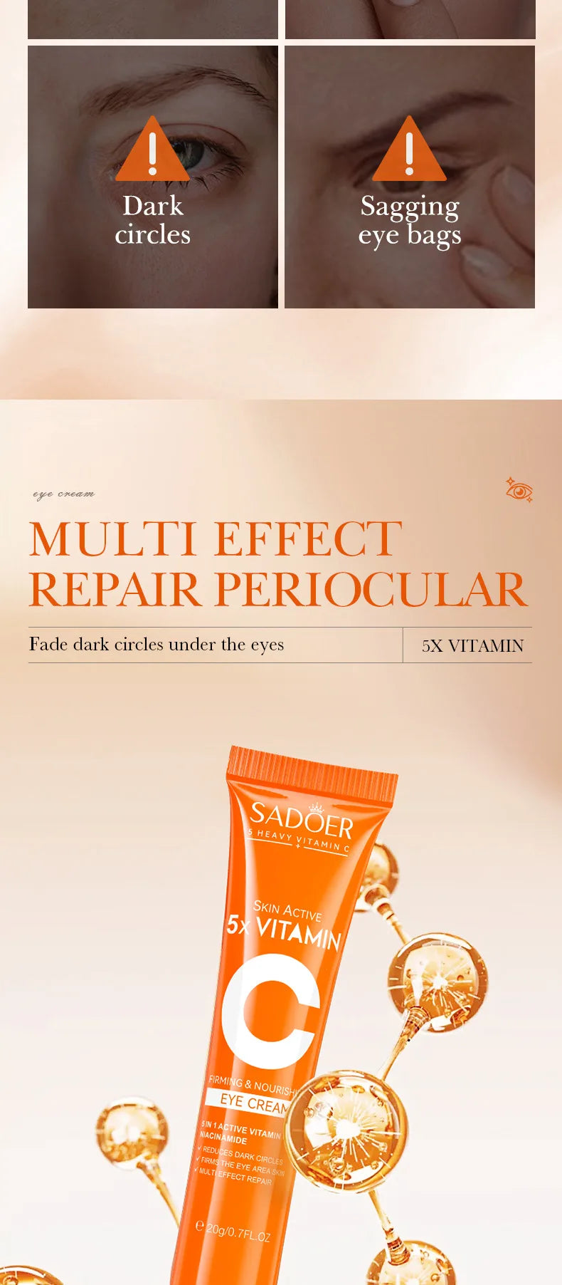 Vitamin C Eye Cream Anti Dark Circles Eyes Bags Remover Moisturizing Brightening Firming Skin Care Products for Eyes