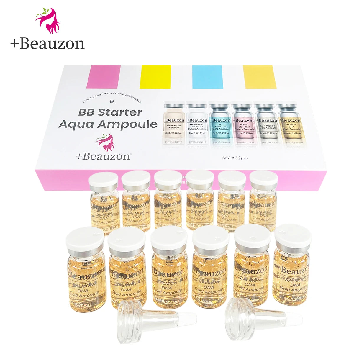 10-12 Bottles Set 8ml Original Korean Salmon DNA Gold Ampoules Natural Kit Serum Skin Face Care Moisturizing For Microneedle 0.25mm Skin Care Accessories