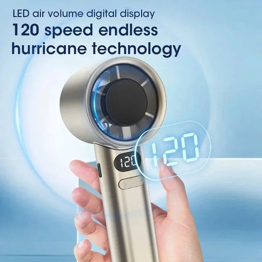 NEW 120 Speeds Mini Handheld Fan Mute Handheld Fan 4 Speeds Adjustment Air Calculating Fan With Power Display Portable Handheld Fan