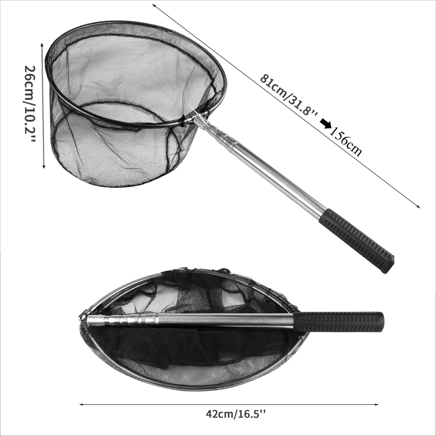 Fishing Landing Net Aluminum Alloy Durable Telescoping Extend to 190cm/130cm/55cm Folding Mesh Safe Fish Catching Releasing Fishing Accessory Sets