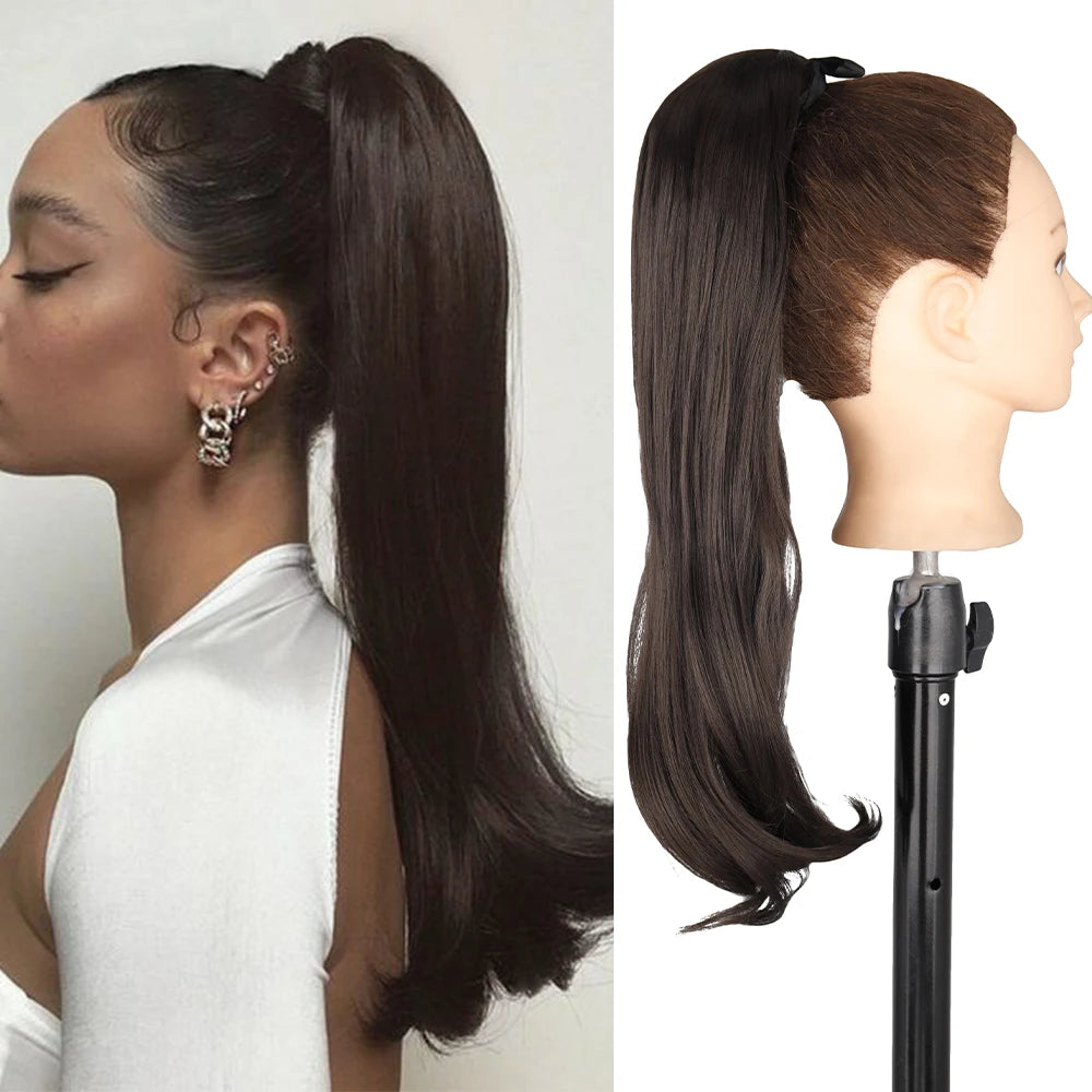 NEW  Synthetic Long Straight Wrap Around Clip In Ponytail Hair Extension Can Be Permed Heat Resistant Pony Tail Fake Hair